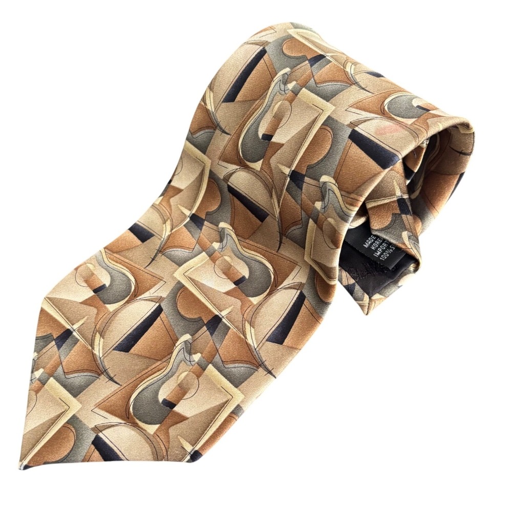 The Beatles | While My Guitar Gently Weeps | Silk Tie Abstract Cubist Tan Brown